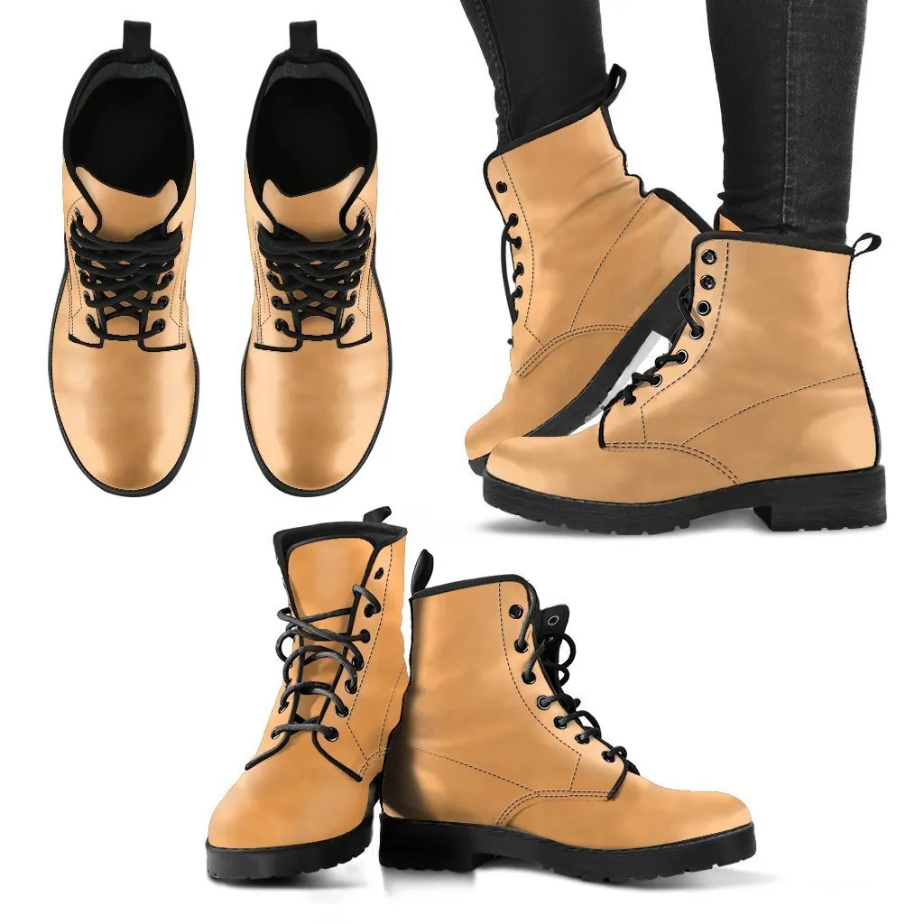 Combat Boots - Light Brown | Vegan Shoes, Brown Lace Up Boots Women, Vegan Leather Lace Up Boots Women, Handmade Lace Up Boots, Women’s Boots