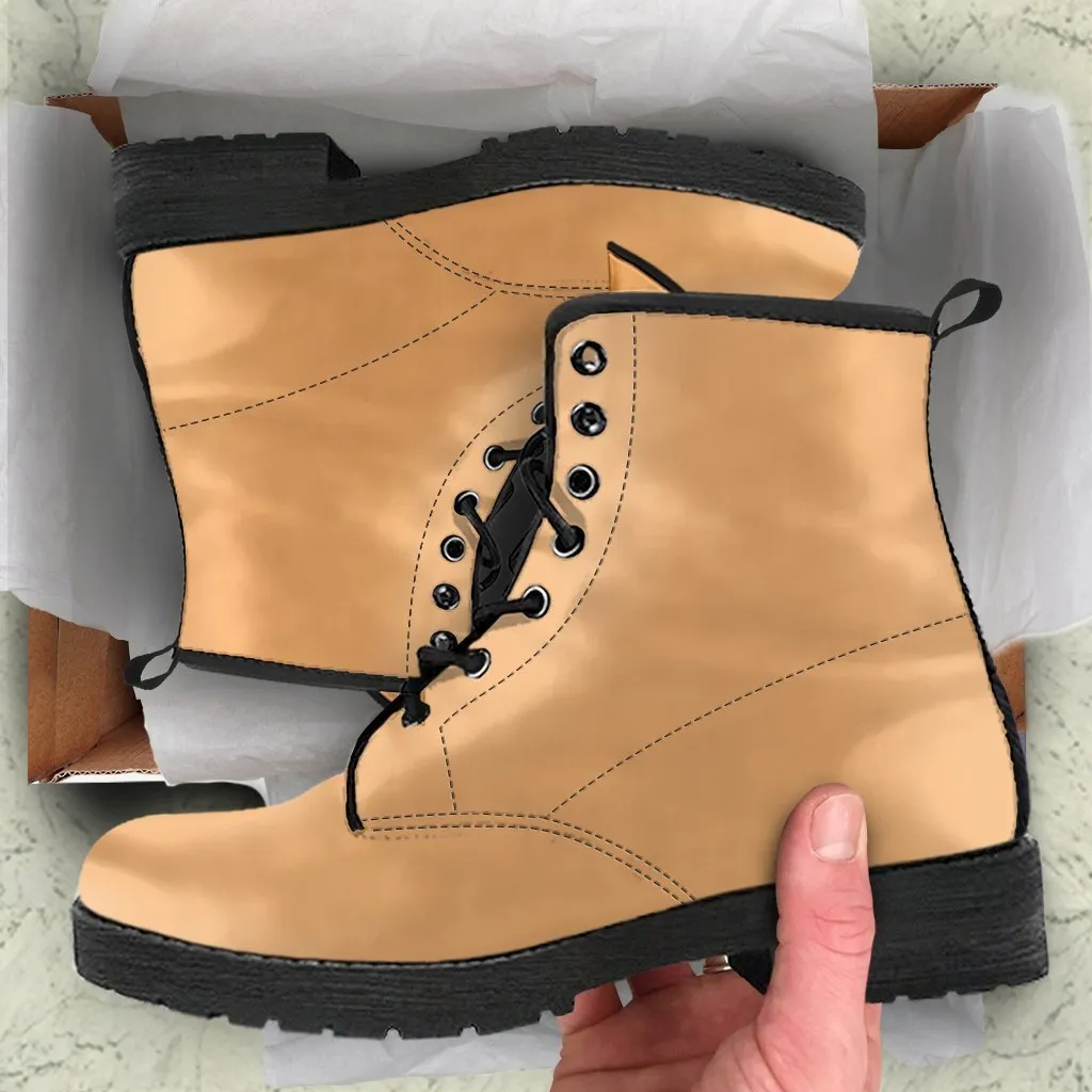 Combat Boots - Light Brown | Vegan Shoes, Brown Lace Up Boots Women, Vegan Leather Lace Up Boots Women, Handmade Lace Up Boots, Women’s Boots