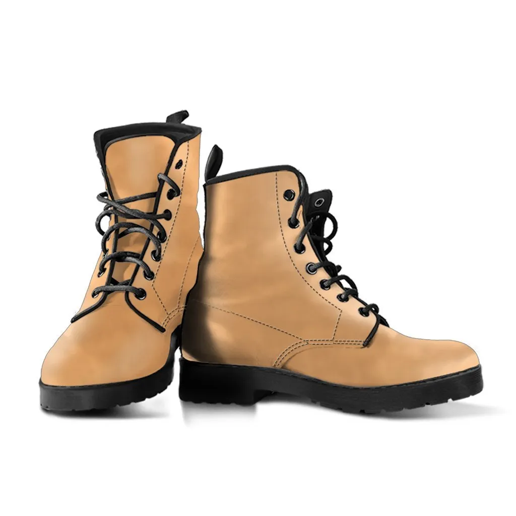 Combat Boots - Light Brown | Vegan Shoes, Brown Lace Up Boots Women, Vegan Leather Lace Up Boots Women, Handmade Lace Up Boots, Women’s Boots