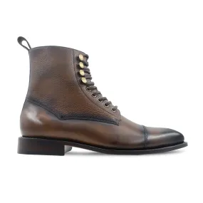 Handmade Custom Burnished Brown Calf Pebble Grain Leather Boots For Men