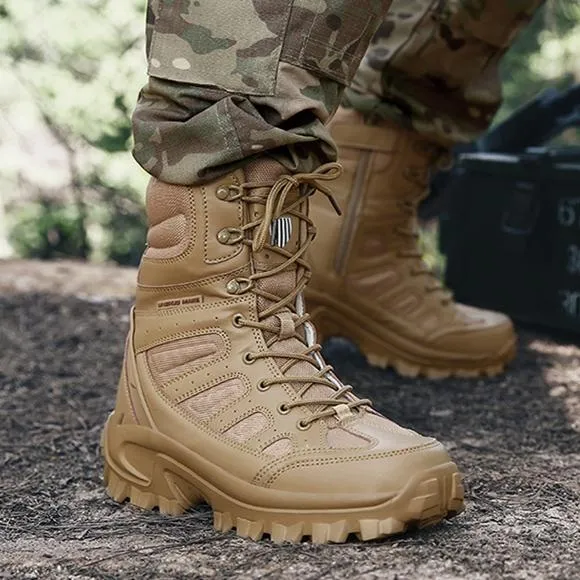 Men's chunky platform anti-skid military combat boots | High cut front lace boots