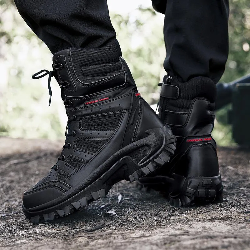 Men's chunky platform anti-skid military combat boots | High cut front lace boots