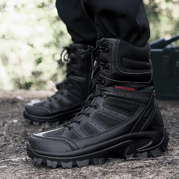 Men's chunky platform anti-skid military combat boots | High cut front lace boots