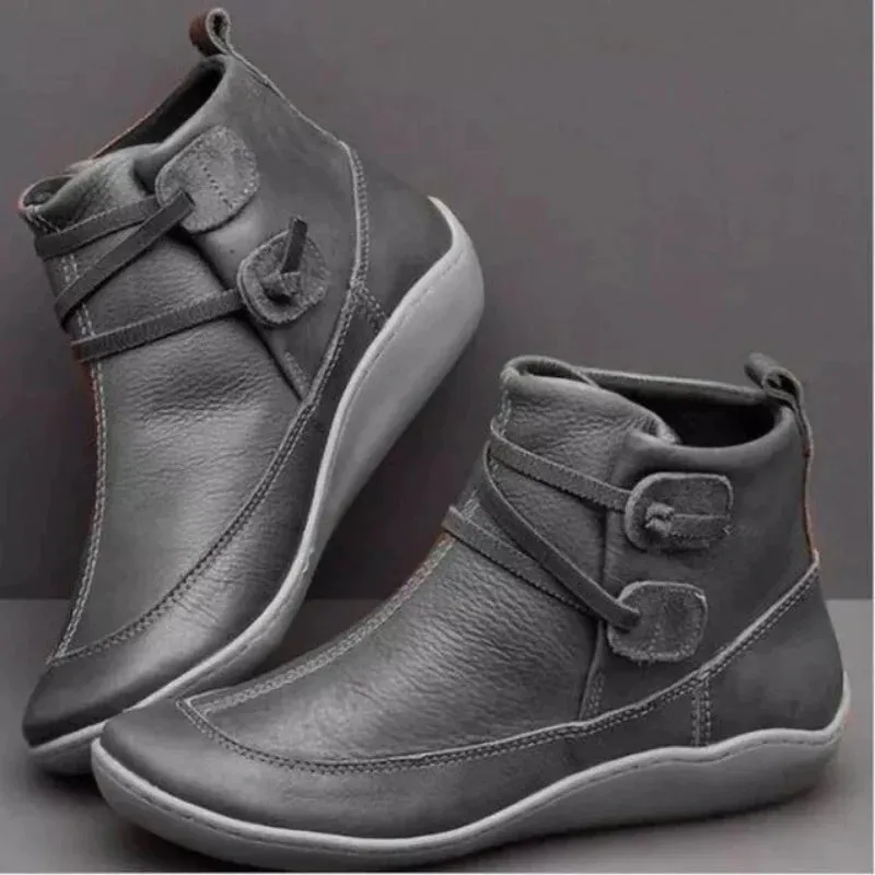 Vegan Leather Flat Ankle Boots for Women | Eco-Friendly Materials