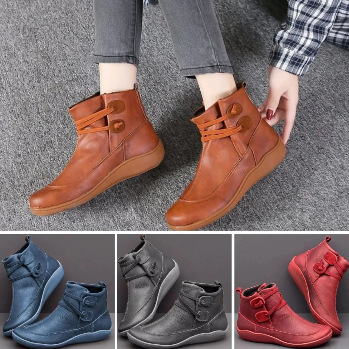 Vegan Leather Flat Ankle Boots for Women | Eco-Friendly Materials